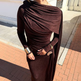 Solid Color Long Sleeve Ruched Maxi Dress XEF-K25D85711