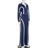 Contrast Color Zipper Tops Two Piece Pants Set MXBF-D25ST390