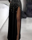 Mesh Patchwork Print Long Sleeve Split Maxi Dress GJMF-97759