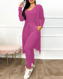 Plus Size Long Sleeve Solid Color Long Coat+Jumpsuit 2 Piece Set GJMF-97763