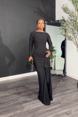 Solid Color Tie Up Irregular Split Maxi Dress QODY-6072