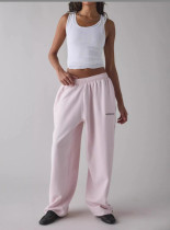 Solid Color Embroidery Loose Sport Pants QOUY-6067