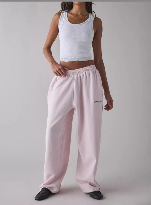Solid Color Embroidery Loose Sport Pants QOUY-6067