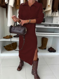 Solid Color Long Sleeve Maxi Dress ZDF-33500