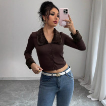 Retro Fur Collar Long Sleeve Top GZJF-2645