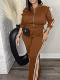Plus Size Stripe Patchwork Zipper Two Piece Pants Set ZDF-33306