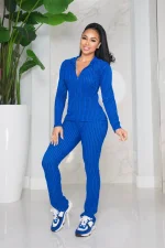 Print Long Sleeve Hooded Cardigan Two Piece Pants Set CM-9542