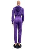 Solid Color Hooded Sweatshirt Sport Two Piece Pants Set CM-9543