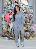 Solid Color Hooded Sweatshirt Sport Two Piece Pants Set CM-9543