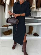 Solid Color Long Sleeve Maxi Dress ZDF-33500