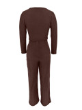 Solid Color Long Sleeve Tops Pants 2 Piece Set ZDF-31385