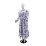 Print Long Sleeve Tie Up Maxi Dress GYLY-10902