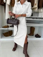 Solid Color Long Sleeve Maxi Dress ZDF-33500