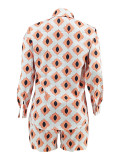 Loose Print Long Sleeve Shirt Two Piece Shorts Set ZDF-31361