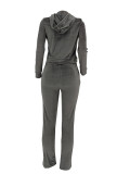 Solid Color Sport Hoodies Two Piece Pants Set ZDF-31362