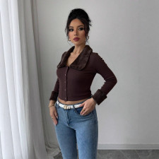 Retro Fur Collar Long Sleeve Top GZJF-2645
