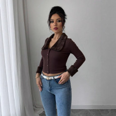 Retro Fur Collar Long Sleeve Top GZJF-2645