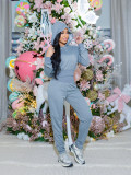 Solid Color Hooded Sweatshirt Sport Two Piece Pants Set CM-9543