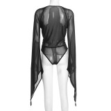 Long Sleeve V Neck Mesh Bodysuit+Skirt 2 Piece Set GDSF-J25ST422