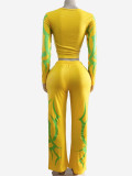 Letter Print Long Sleeve Print Two Piece Pants Set GFCF-1427