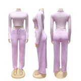 Solid Color Long Sleeve Sport Two Piece Pant Set SFY-807