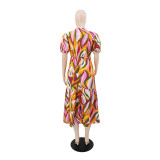 Print Short Sleeve Midi Dress GYLY-10992