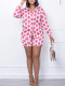 Loose Print Long Sleeve Shirt Two Piece Shorts Set ZDF-31361