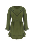 Solid Color V Neck Long Sleeve Mini Dress ZDF-33130