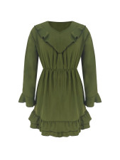 Solid Color V Neck Long Sleeve Mini Dress ZDF-33130