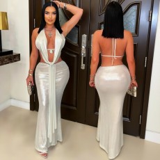 Deep V Neck Halterneck Sexy Two Piece Skirt Set GZIY-6355