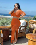 Solid Color Tassel Tops Split Hollow Out Skirt 2 Piece Set AL-1086
