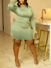 Long Sleeve Solid Color Mini Dress ZDF-31366