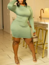 Long Sleeve Solid Color Mini Dress ZDF-31366