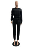 Solid Color Hooded Sweatshirt Sport Two Piece Pants Set CM-9543
