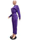 Solid Color Hooded Sweatshirt Sport Two Piece Pants Set CM-9543