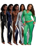 Stripe Patchwork Zipper Two Piece Pants Set CH-25067