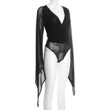 Long Sleeve V Neck Mesh Bodysuit+Skirt 2 Piece Set GDSF-J25ST422