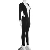 Deep V Neck Long Sleeve Hollow Out Jumpsuit GDSF-D25JP487
