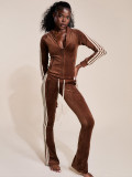 Stripe Patchwork Zipper Two Piece Pants Set CH-25067
