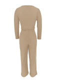 Solid Color Long Sleeve Tops Pants 2 Piece Set ZDF-31385