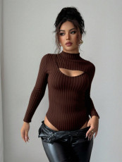 Hollow Out Long Sleeve Slim Bodysuit GZJF-12030