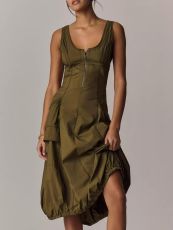 Fashion Sleeveless Zipper Long Dress ZDF-33113