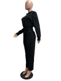 Solid Color Hooded Sweatshirt Sport Two Piece Pants Set CM-9543