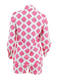 Loose Print Long Sleeve Shirt Two Piece Shorts Set ZDF-31361