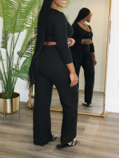 Solid Color Long Sleeve Tops Pants 2 Piece Set ZDF-31385