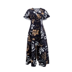 Print Ruffles Sleeve V Neck Midi Dress GYLY-10913