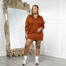 Casual Solid Color Lapel Mini Dress ZDF-33512