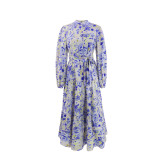 Print Long Sleeve Tie Up Maxi Dress GYLY-10902