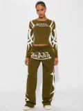 Letter Print Long Sleeve Print Two Piece Pants Set GFCF-1427