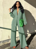 Casual Solid Color Loose Two Piece Pants Set ZDF-33118